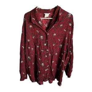 Jantzen Woman Vintage Red Floral Button Up
